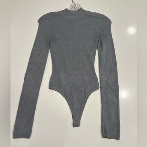 Abercrombie mock neck open back ribbed sweater bodysuit - grey